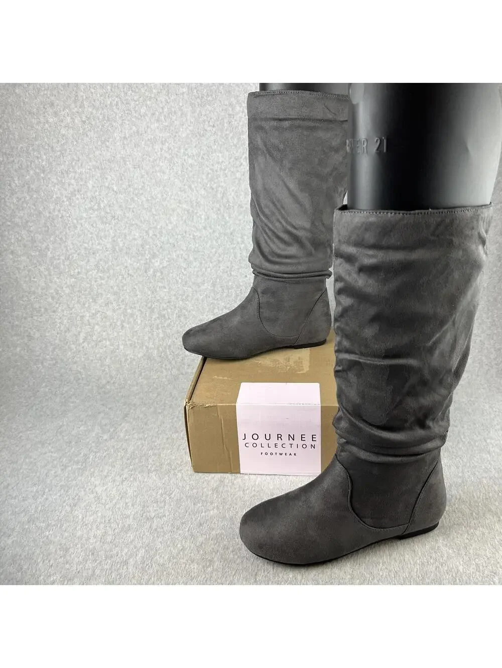 Journee Collection Womens Faux Suede Boots Size 7.5 Slouch pull on Gray